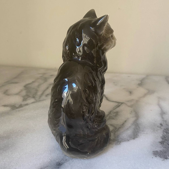 Vintage Fluffy Grey Kitty Cat Porcelain Figurine Statue Amber Eyes Grannycore - Picture 2 of 8